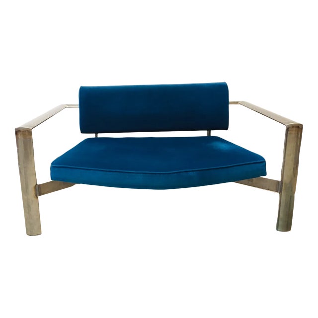 Vintage Velvet & Steel 2-Seater Sofa, 1980s For Sale