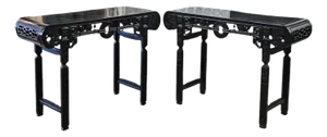 A Pair, Chinese Carved Hardwood Altar Tables 20th Century in the Manner of James Mont