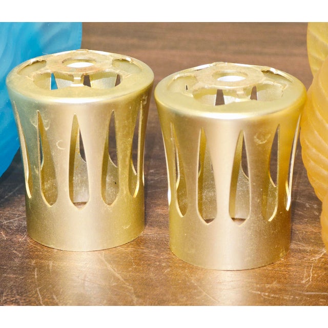 Mid 20th Century Pair of Vintage Lampe Berger Paris Fragrance Lamps – Blue & Amber Glass For Sale - Image 5 of 6