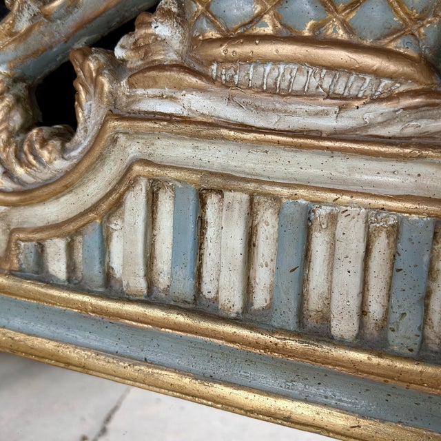 Late 20th Century Wood & Gesso Parcel Gilt Newly Painted Chambray Blue Louis XVI Wall Mirror - Mario Buatta Style For Sale - Image 9 of 16