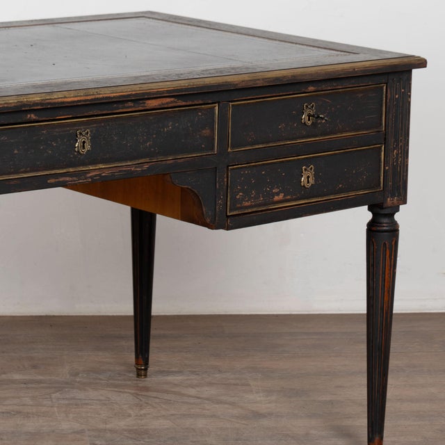 Early 20th Century Swedish Black Painted Five-Drawer Desk With Embossed Leather Top For Sale - Image 16 of 18