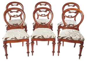Antique Victorian Mahogany Balloon Back Chairs, Set of 6