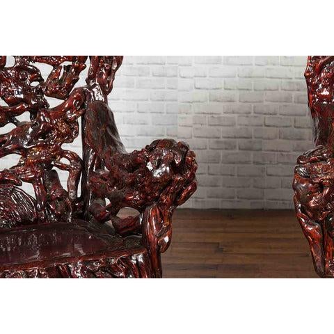 Chinese Handcrafted Dark Azalea Root Armchairs from China - a Pair For Sale - Image 4 of 12