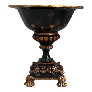 Black and Gold Decorative Pedestal Bowl For Sale