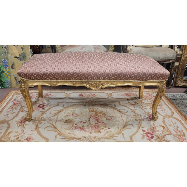1950s Beautiful Gilt Wood French Upholstered Window Bench For Sale - Image 12 of 12