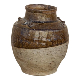 Burmese Brown Glazed Terracotta Pot For Sale