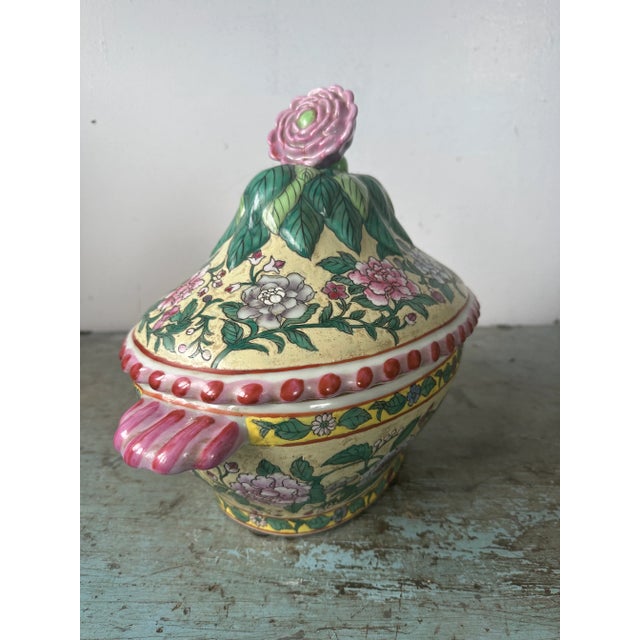 Vintage Late 20th Century Decorative Lotus Flower Tureen For Sale - Image 6 of 10