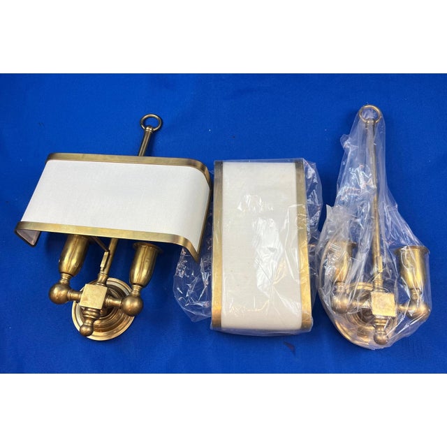 Italian Brass Two-Light Wall Sconces With Original Ivory Shades - Pair For Sale In New York - Image 6 of 15