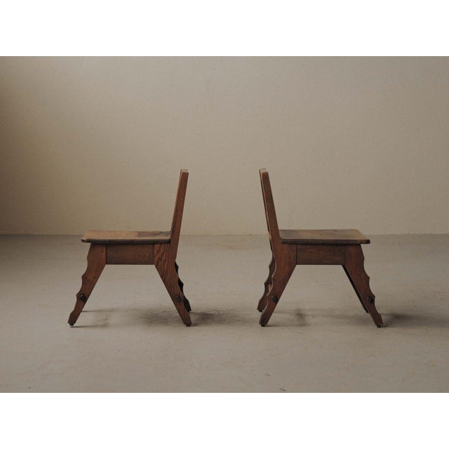 Brown Modernist Oak Chairs, France, 1940s, Set of 2 For Sale - Image 8 of 18