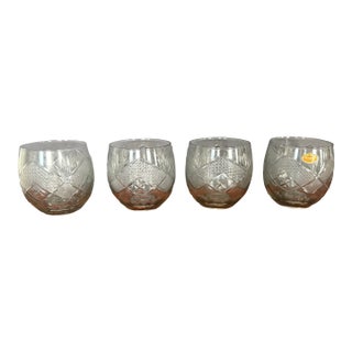 Vintage Czech Bohemia Hand Cut Crystal Stemless Cordial Cocktail Glasses- Set of Four For Sale