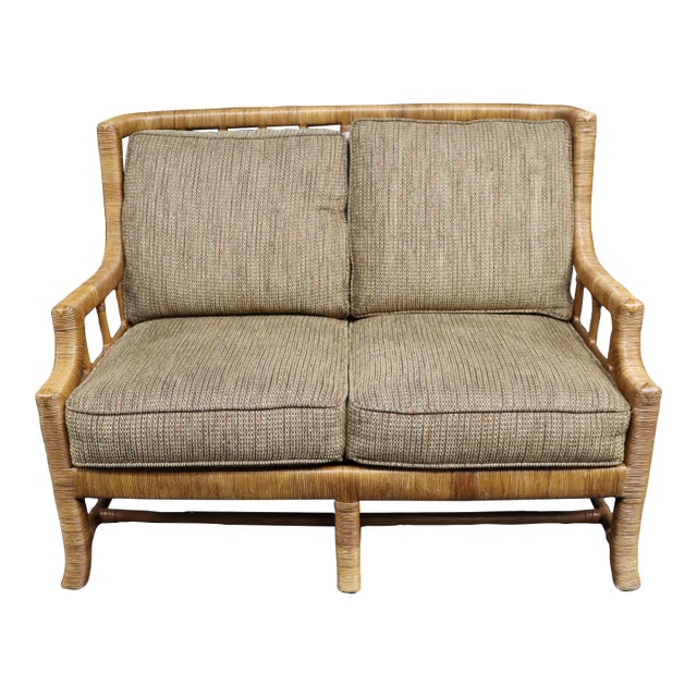 Braxton Culler Split Reed Bamboo Rattan Loveseat Settee For Sale