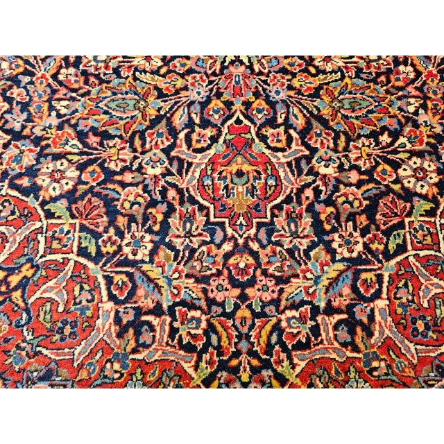 Vintage Persian Kashan Area Rug, Hand-Knotted Wool, Floral Pattern, Navy & Red, 5x7 For Sale - Image 14 of 16