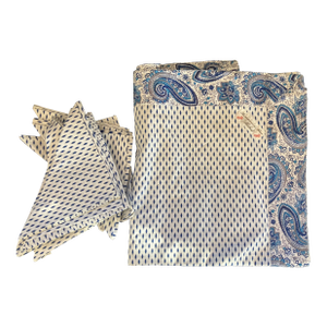 Pierre Deux French Provincal Blue and White Cotton Table Cloth & 12 Napkins