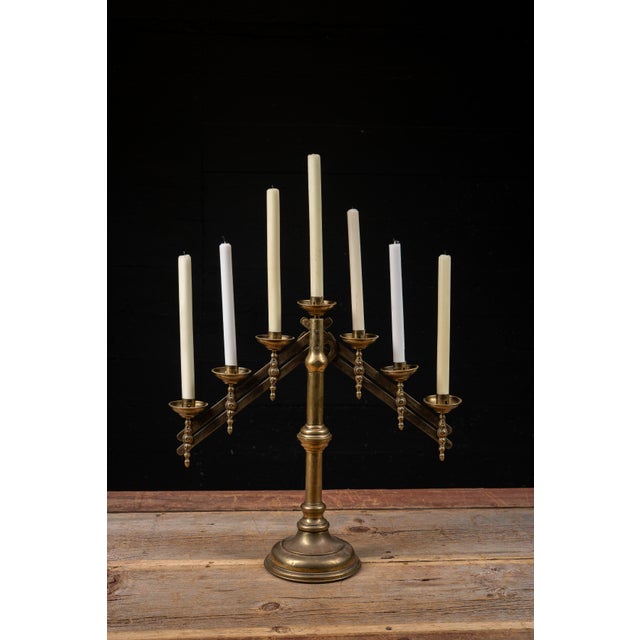Late 19th Century Adjustable Brass Sabbath Candelabrum For Sale - Image 4 of 15