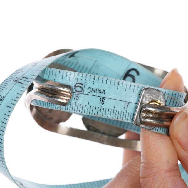 6.75" Vintage Native American sterling 3 turquoise cuff bracelet w/Brown matrix For Sale - Image 9 of 10