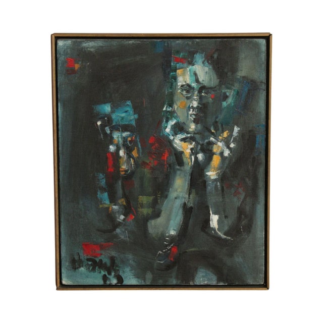 Vintage Abstract Expressionist Portrait Original Painting For Sale - Image 13 of 13