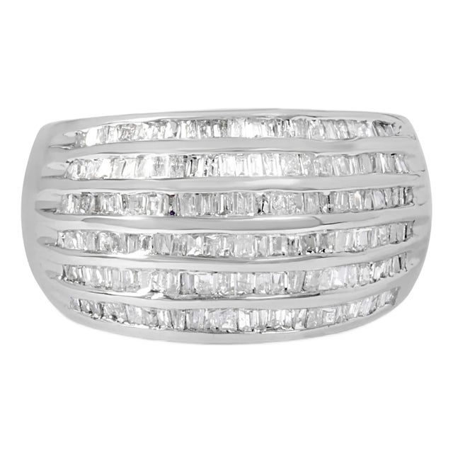 .925 Sterling Silver 1.0 Cttw Baguette-Cut Diamond 6-Row Channel Set Domed Tapered Cocktail Fashion Ring (H-I Color, I2-I3 Clarity) - Size 7.25 For Sale