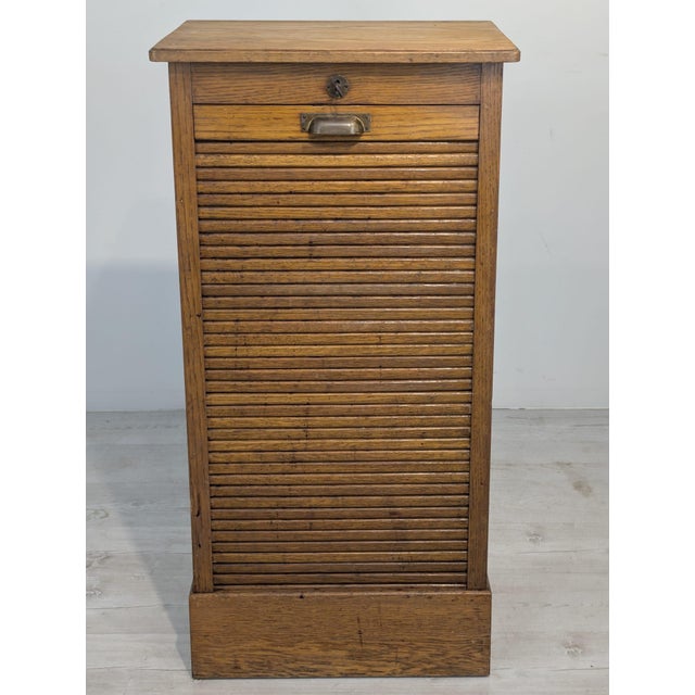 Antique Oak Louvered Cabinet, 1920s For Sale - Image 4 of 15