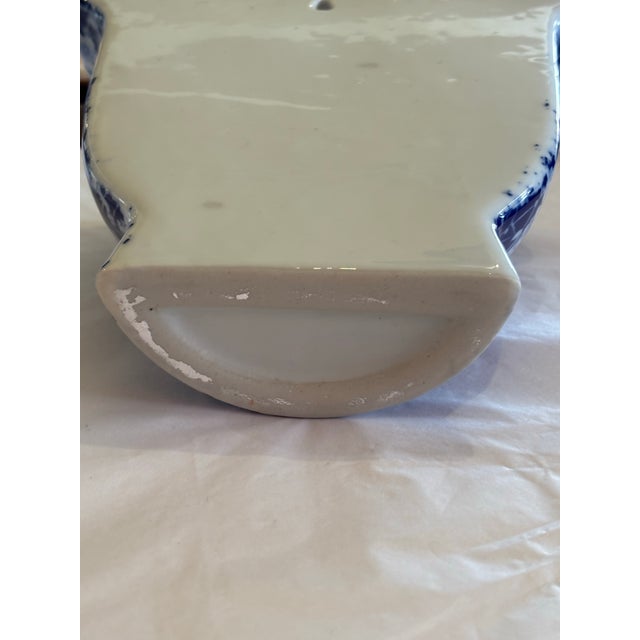 Ceramic Blue and White Glazed Ceramic Floral Wall Pocket For Sale - Image 7 of 8