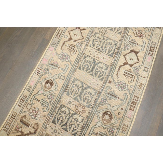 Mid 20th Century Long Turkish Anatolian Geometric Soft Blue Beige Pink Runner rug no. j5319 For Sale - Image 5 of 7