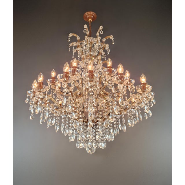 Large Antique Crystal Chandelier Restored Italian Bohemian Style Vintage For Sale - Image 4 of 18