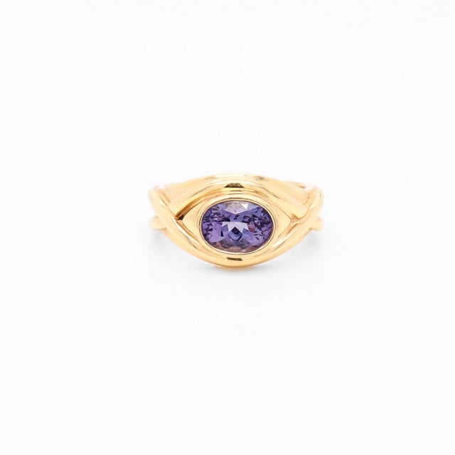 Vintage 14k Yellow Gold & Tanzanite Cocktail Ring For Sale - Image 9 of 12