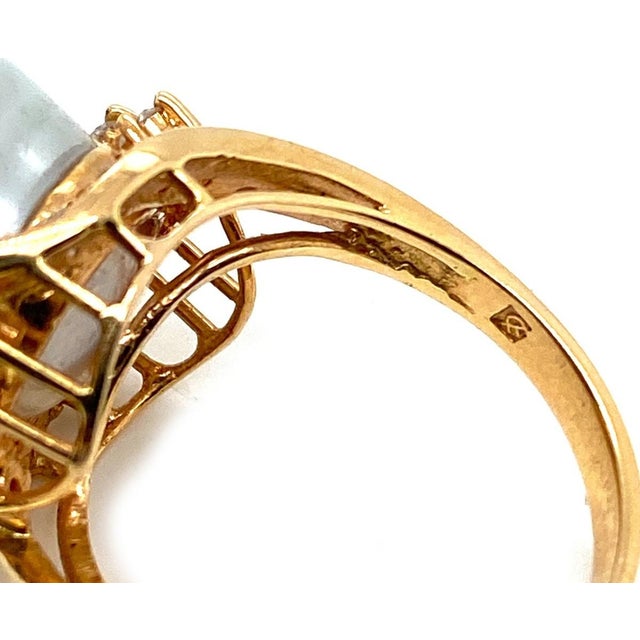 Metal Mid 20th Century Cultured Pearl & Diamond Cocktail Ring 14k Yellow Gold Size 6.5 For Sale - Image 7 of 8