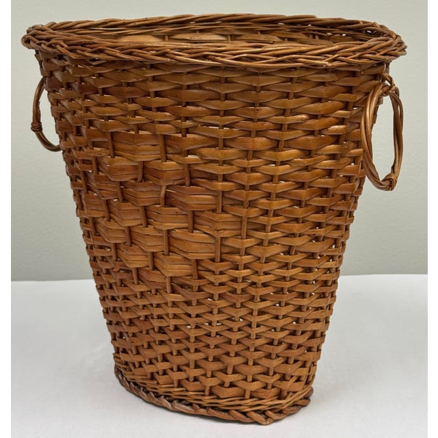 Late 20th Century Vintage Handwoven Split Reed and Wicker Waste Basket For Sale - Image 5 of 10