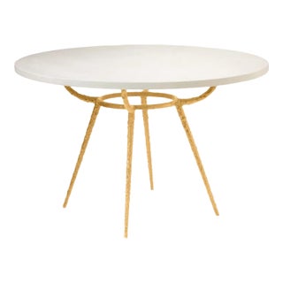 Late 20th Century Made Goods Grace Pitted Iron Dining Table in Faux Belgian Linen For Sale