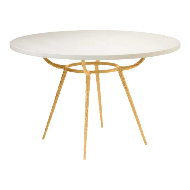 Late 20th Century Made Goods Grace Pitted Iron Dining Table in Faux Belgian Linen For Sale