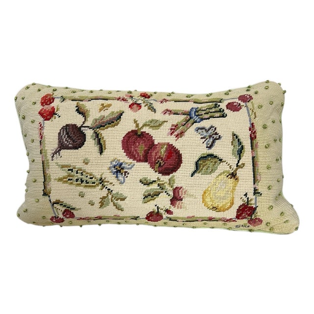 Vintage Needlepoint Lumbar Decorative Pillow For Sale