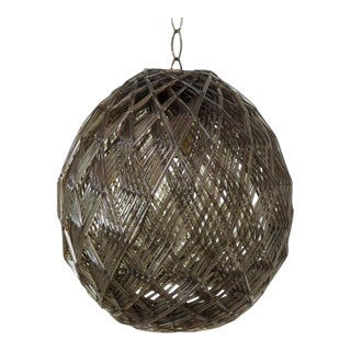 Vintage 1970s Space Age Woven Smoky Acrylic Swag Pendant Plug in Light With Pull Chain For Sale