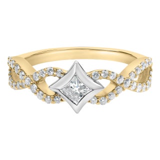 10K Two Tone Color 5/8 Cttw Diamond Kite and Twist Shank Ring (H-I Color,SI2-I1 Clarity) - Size 7 For Sale