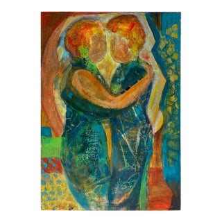 Signed Carol Bertrand Colorful Abstract of a Couple For Sale