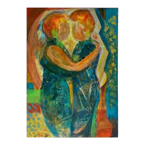 Signed Carol Bertrand Colorful Abstract of a Couple
