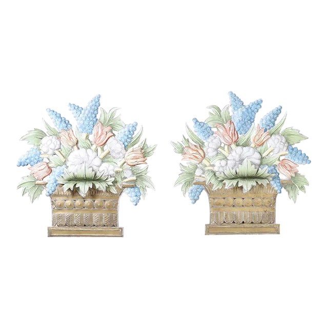 Pair of French Tole Floral Electrified Wall Sconces For Sale