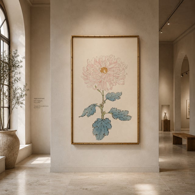 Paper Blush Mum by Hasegawa, Vintage Japanese Botanical Art Print, 24" X 36" For Sale - Image 7 of 8