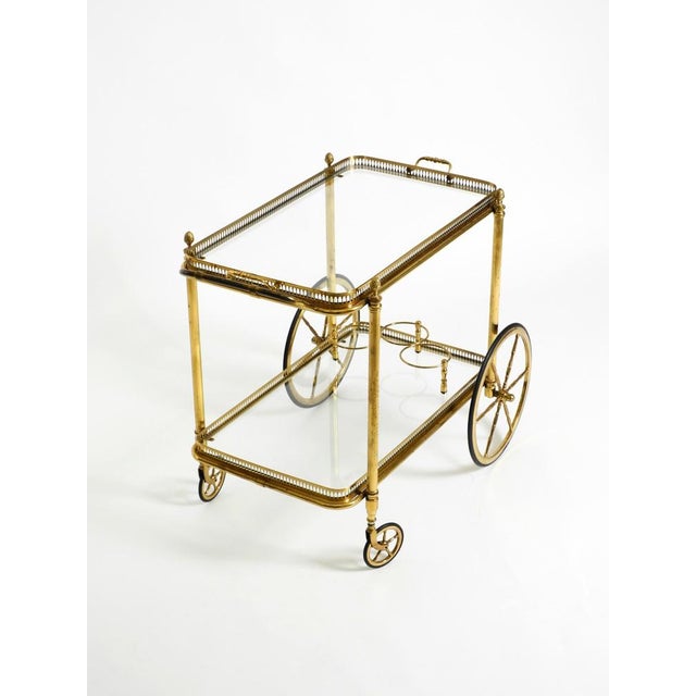 Gold Neoclassical Brass Bar Cart with Glass Trays from Maison Jansen, 1960s For Sale - Image 8 of 18