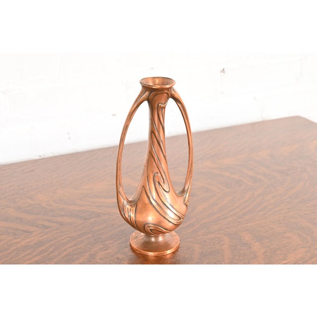Antique Art Nouveau Double Handled Bronze Vase For Sale - Image 4 of 11