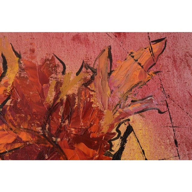 Orange Mid Century Anna Peterson Flower Bowl Still Life Painting For Sale - Image 8 of 10