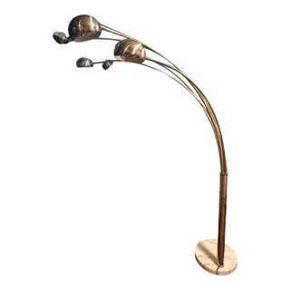 Vintage 5-Light Chrome Arc Floor Lamp With Marble Base For Sale