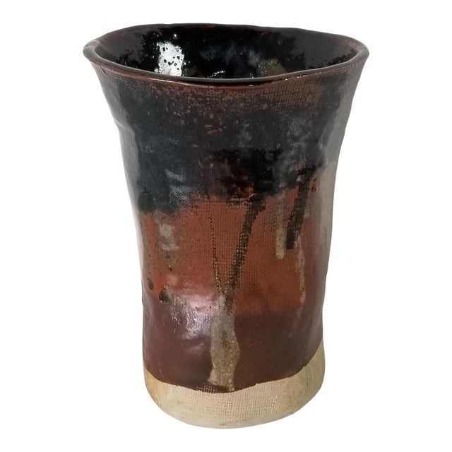 Vintage Signed Brown Glaze Art Pottery Vase For Sale