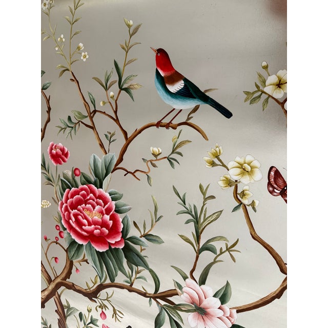 Not Yet Made - Made To Order Hand-Painted Chinoiserie Wallpaper on Champagne Metallic, Peonies & Birds – Set of 2 For Sale - Image 5 of 5
