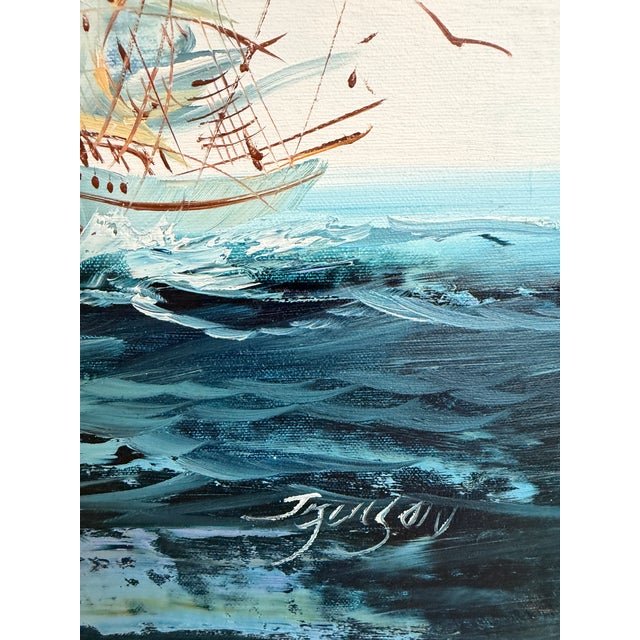 Late 20th Century Listed Artist Hewett Jackson Original Oil Painting | Tall Ship Seascape | Framed For Sale - Image 10 of 13