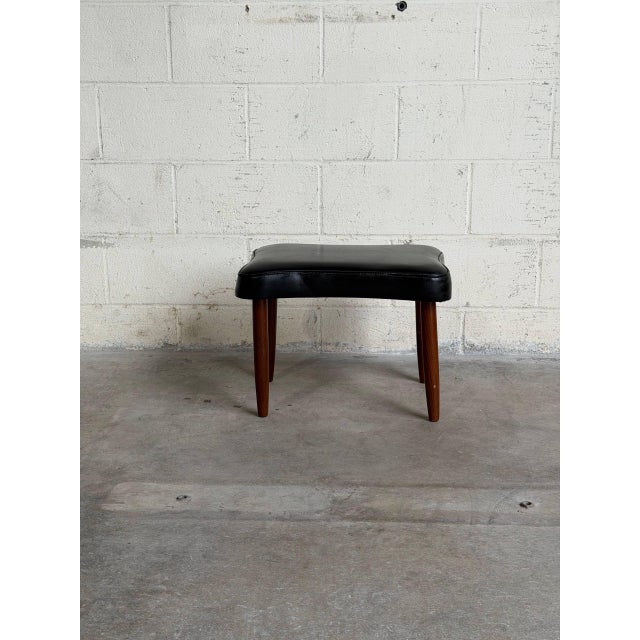 Black Vintage Danish Modern Teak & Black Leather Footstool Ottoman Mid Century Stool For Sale - Image 8 of 8