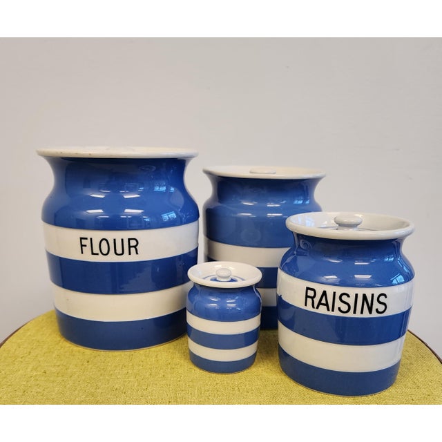 Blue 1930's T. Green Cornish Ware Blue and White Ceramic Canister - Set of 4 For Sale - Image 8 of 12