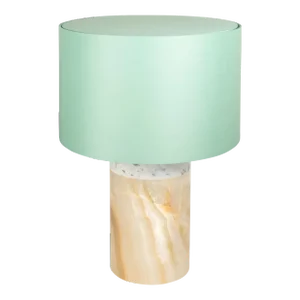 Stories of Italy Carrara Marble & Onyx Pillar Lamp with Seafoam Green Lampshade
