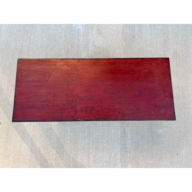 Mid 19th Century Traditional Chinese Antique Red Lacquered Wooden Table For Sale - Image 4 of 6