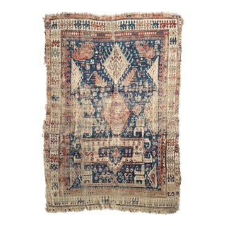 19th Century Rug ARCHAIC GEM Antique Worn Caucasian Tribal Rug 5.4 x 8 For Sale
