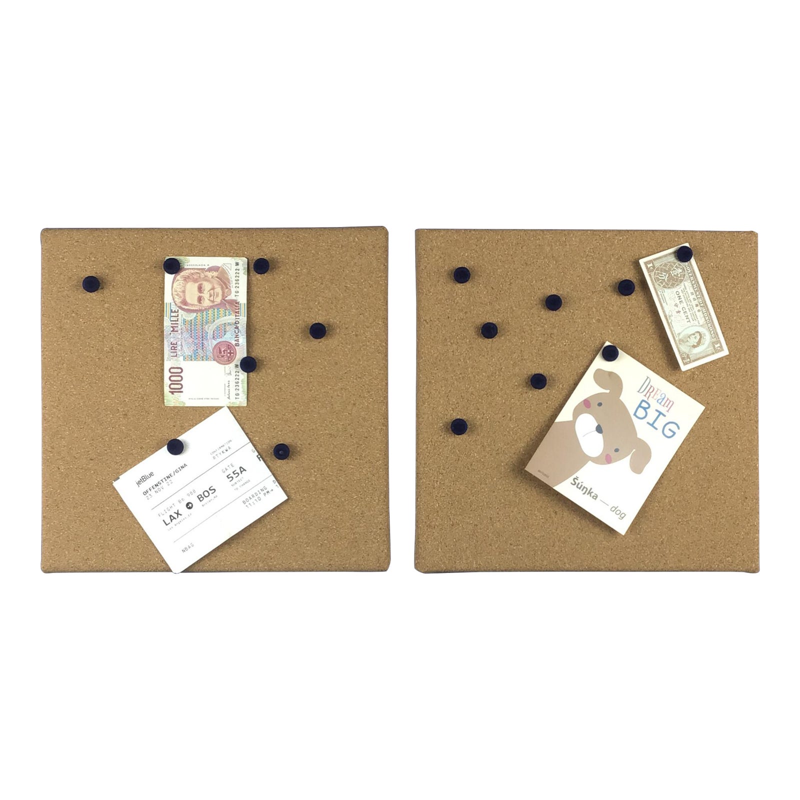 Rustic Cobalt Blue Pin Board With Double Cork Surface | Chairish